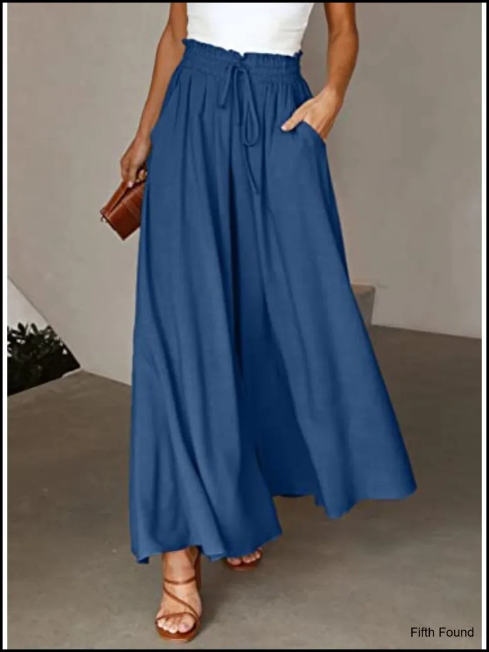 Casual Elastic Waist Wide Leg Pants with Pockets